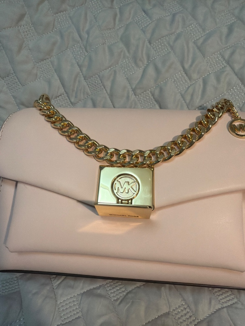 Michael Kors Blush Pink Leather Chain Crossbody Shoulder Bag Gold Hardware - Picture 4 of 6